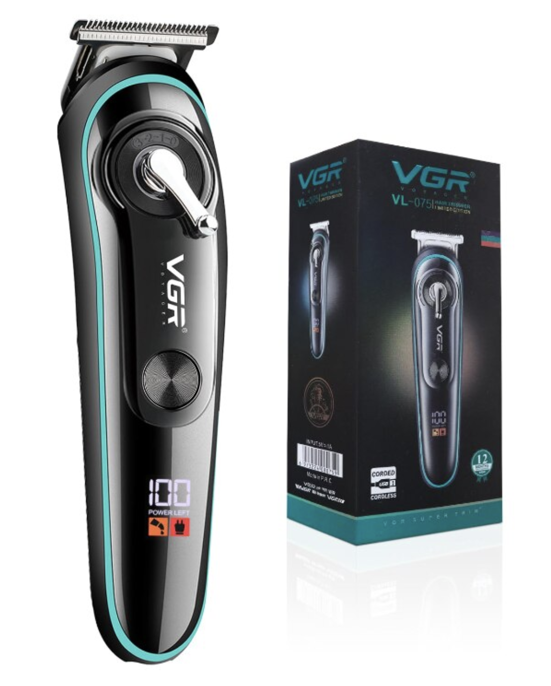 Trimmer profesional de tuns VGR V 075 cu afisaj LED si 4 piepteni
